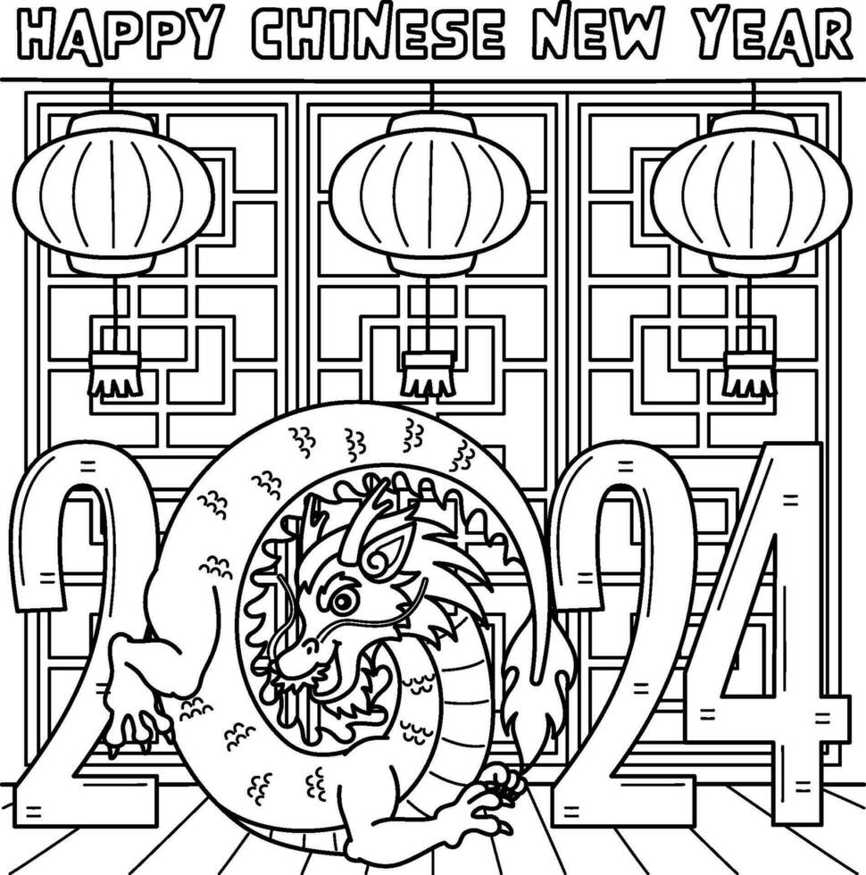 2024 Year of the Dragon Coloring Page for Kids 35302016 Vector Art at