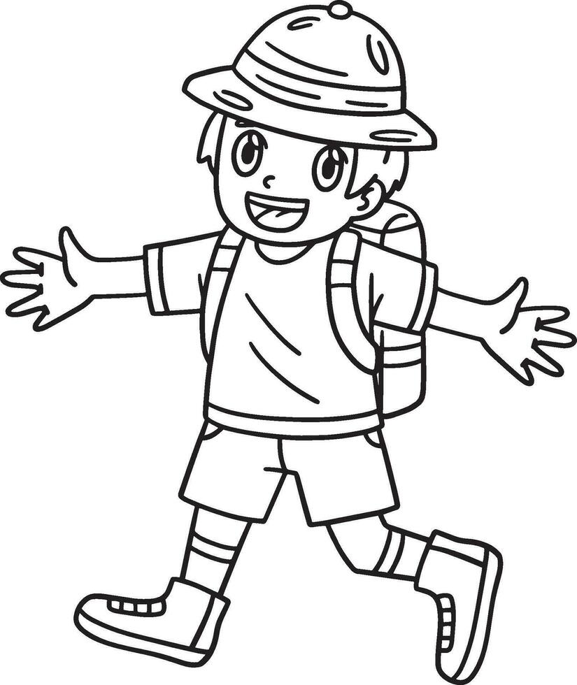 Camping Happy Camper Boy Walking Isolated Coloring vector