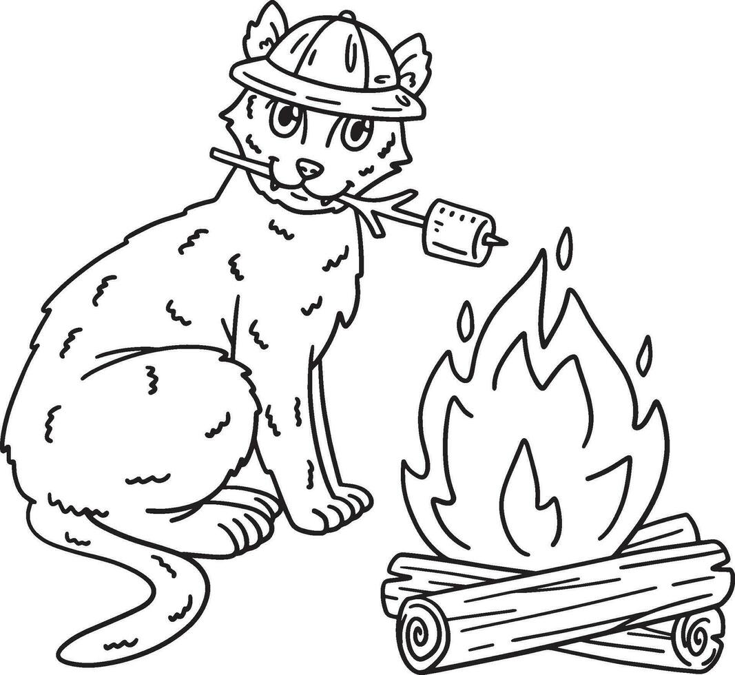 Camping Cat Roasting Marshmallows Isolated vector