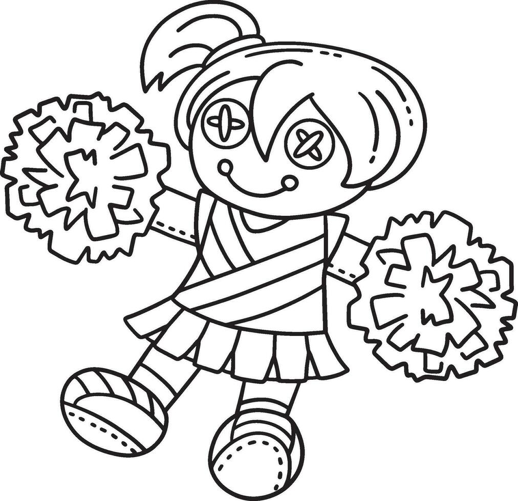 Girl Cheerleader Plushie Isolated Coloring Page vector