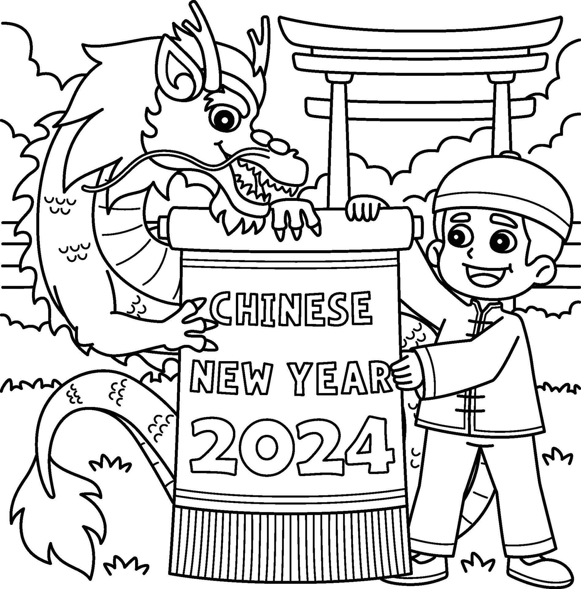 Year of the Dragon Chinese New Year 2024 Coloring 35302077 Vector Art