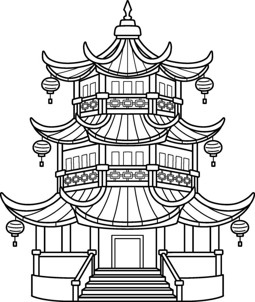 Pagoda Isolated Coloring Page for Kids vector