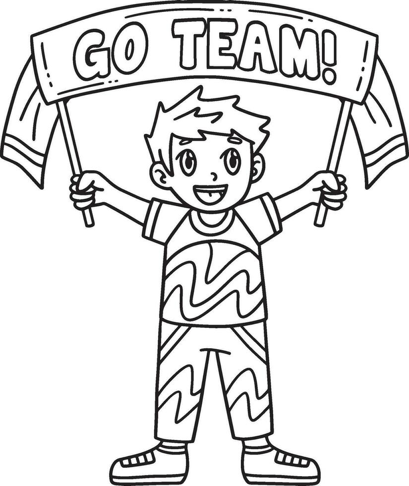 Cheerleader Boy with a Banner Isolated Coloring vector