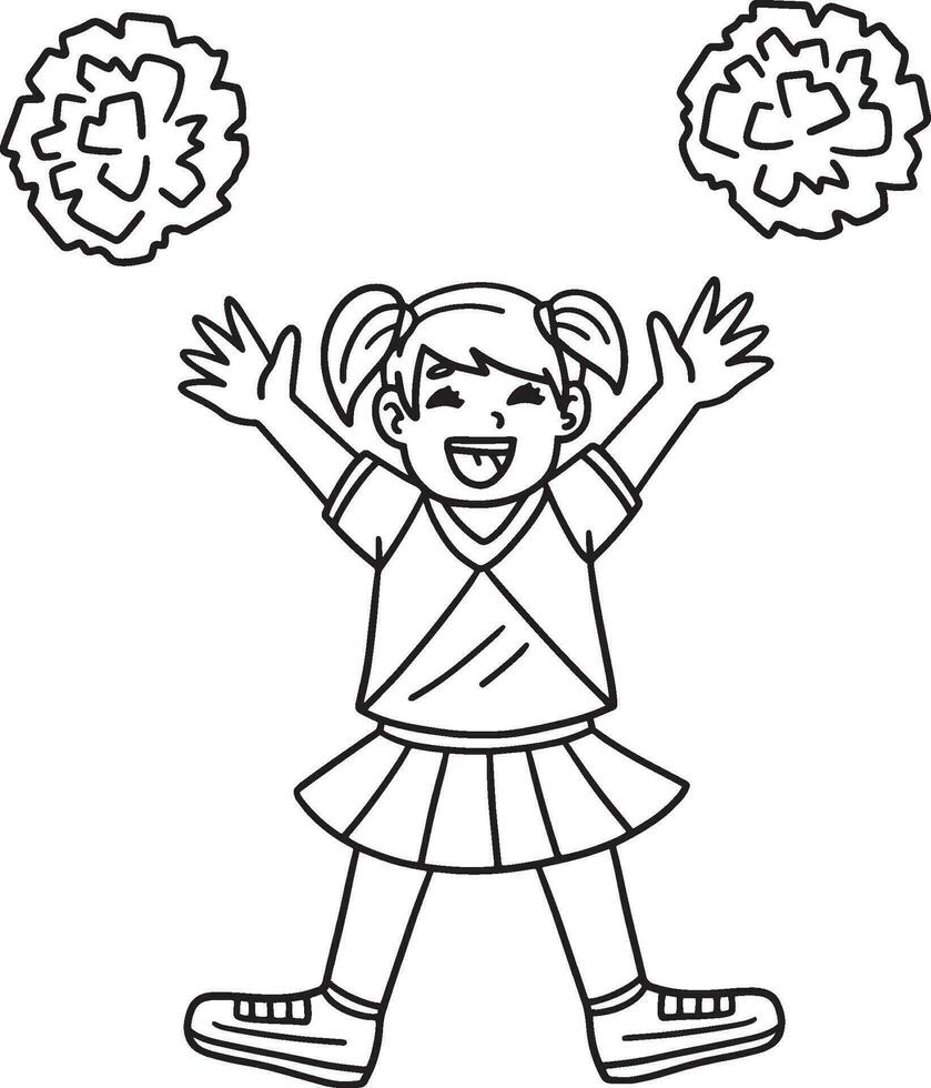 Girl Cheerleader with Pompoms Isolated Coloring vector