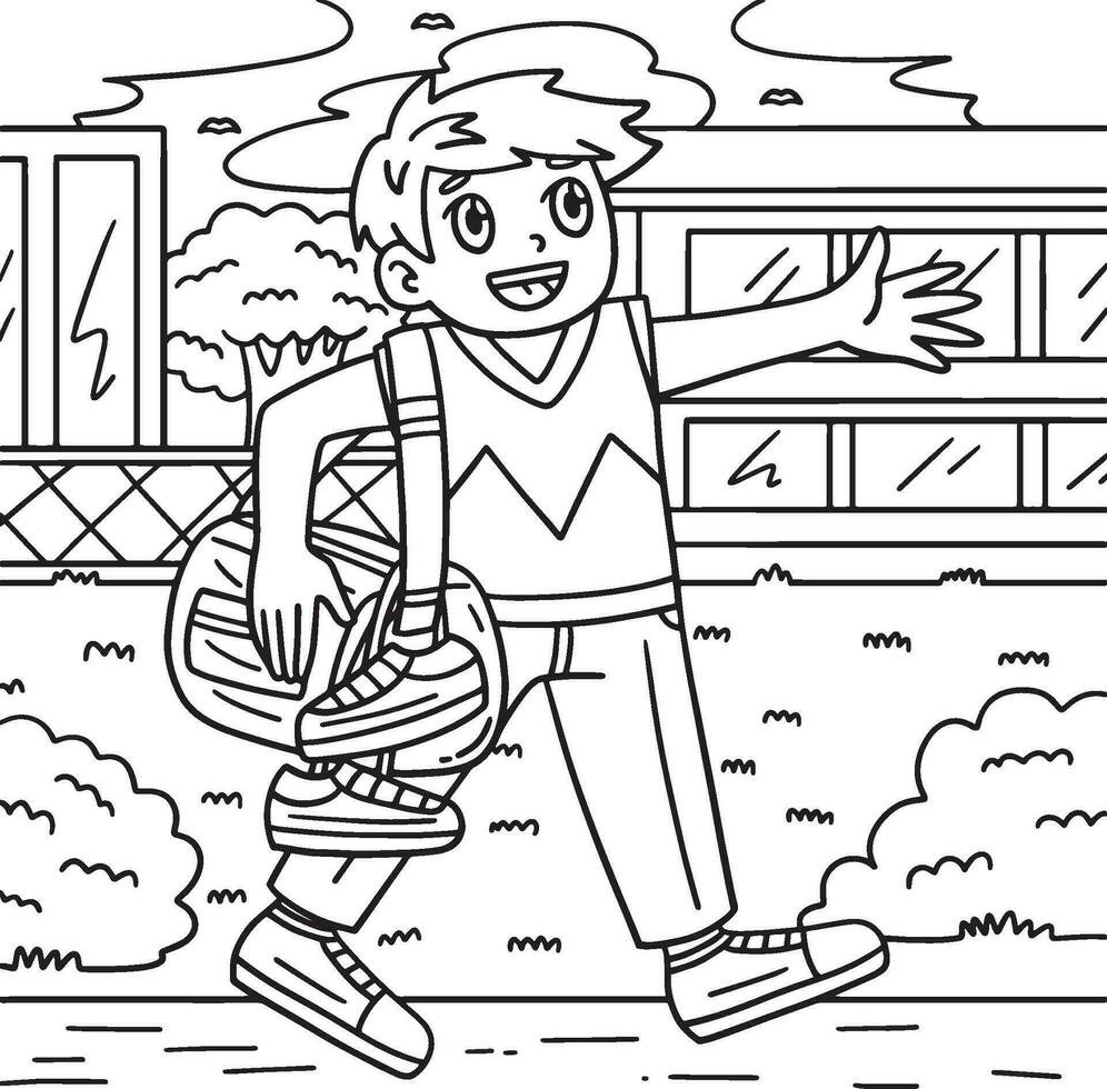 Cheerleader Boy with Duffel Bag Coloring Page vector