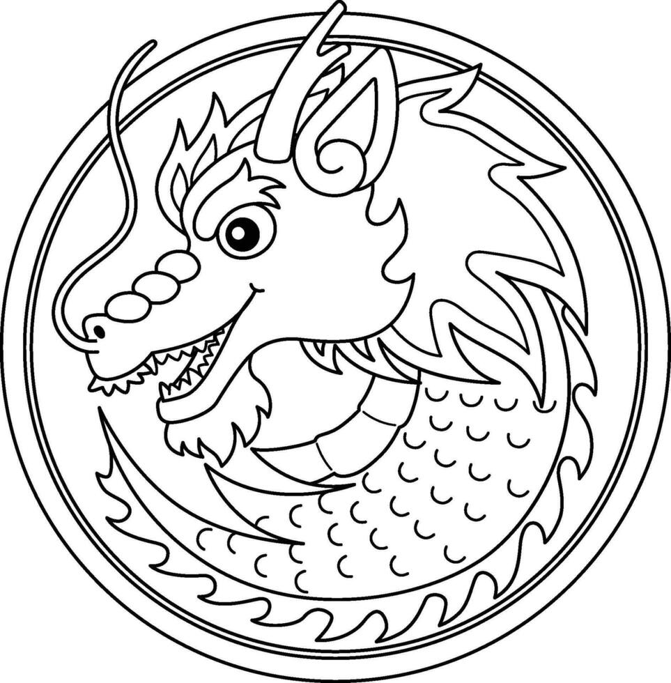 Year of the Dragon Head Isolated Coloring Page vector