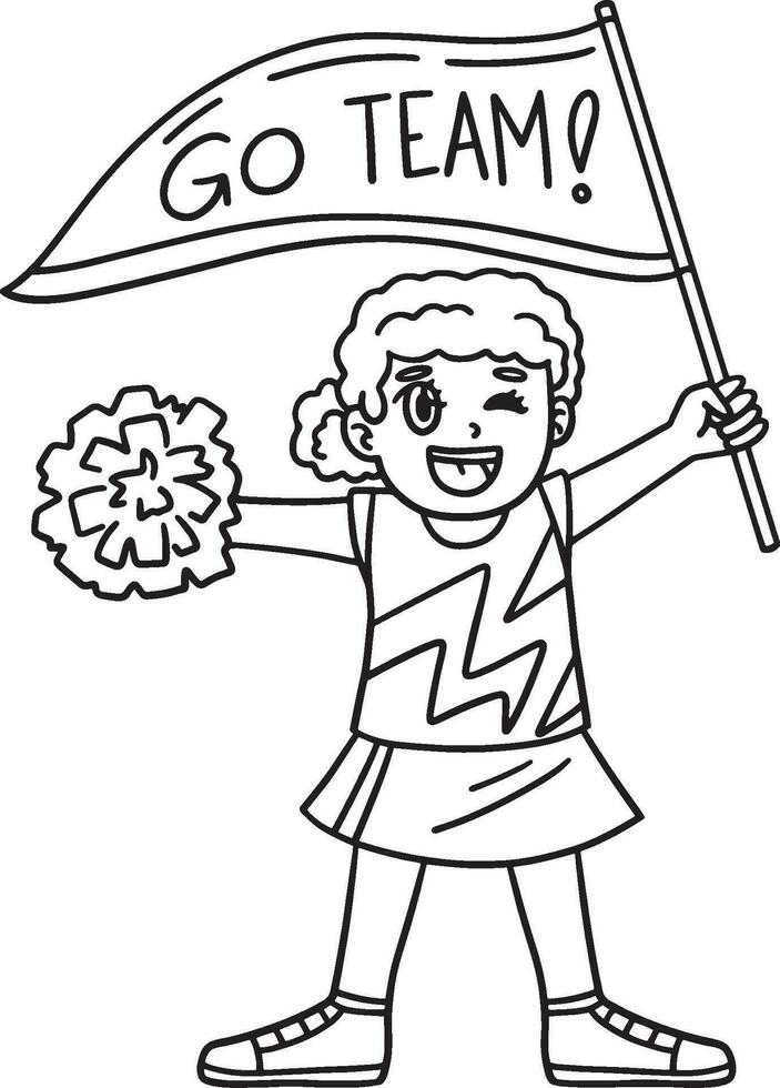 Girl Cheerleader with a Banner Isolated Coloring vector