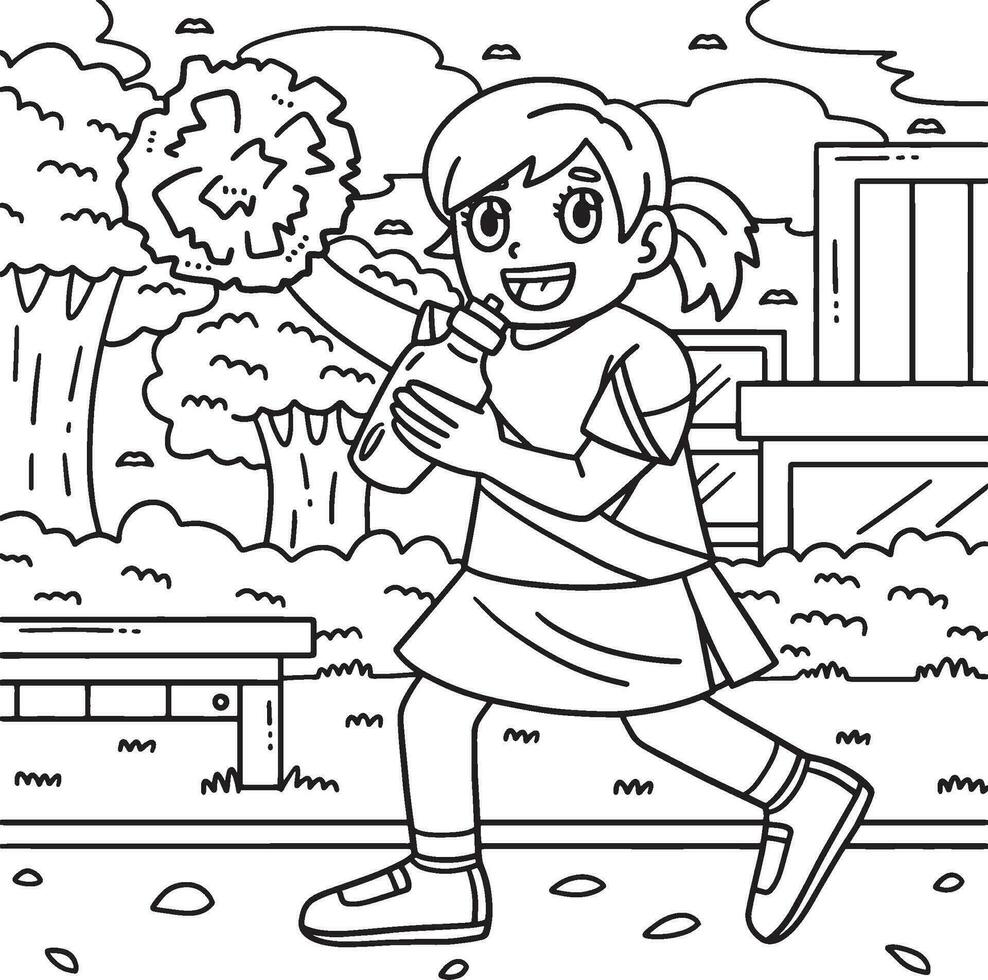 Cheerleader Girl with Sports Bottle Coloring Page vector