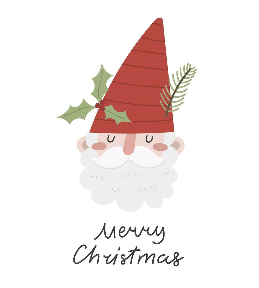 alegre Navidad. dibujos animados gnomo, mano dibujo letras vector