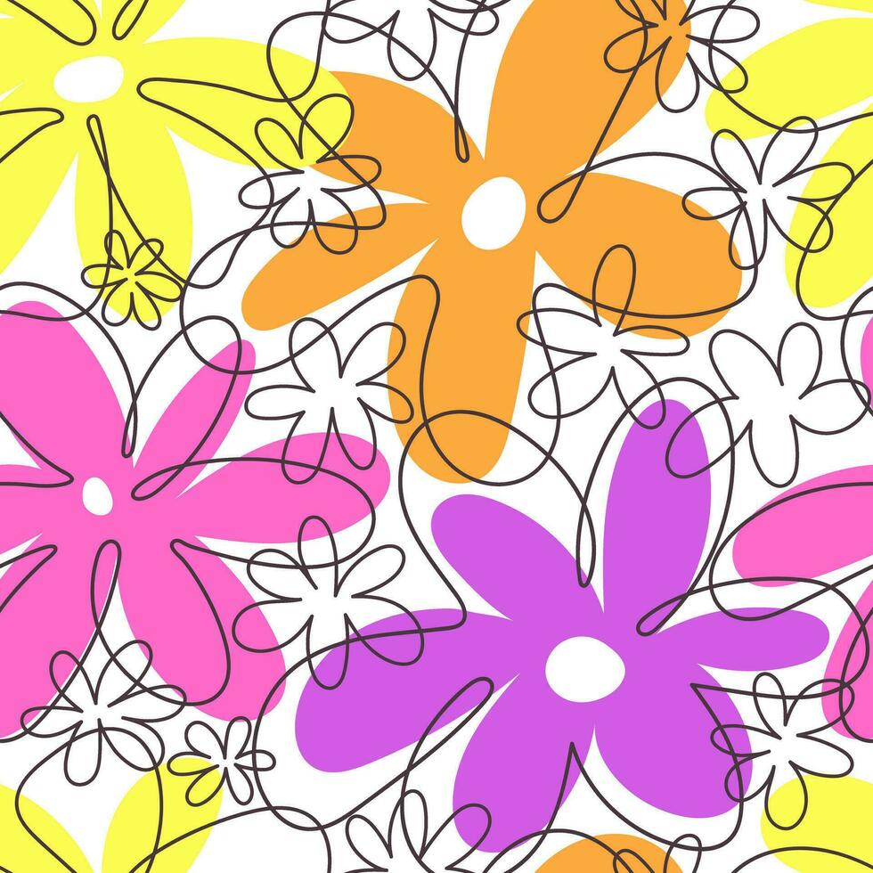 seamless pattern with cartoon flowers. colorful vector, hand drawing. design for fabric, print, textile, wrapper vector