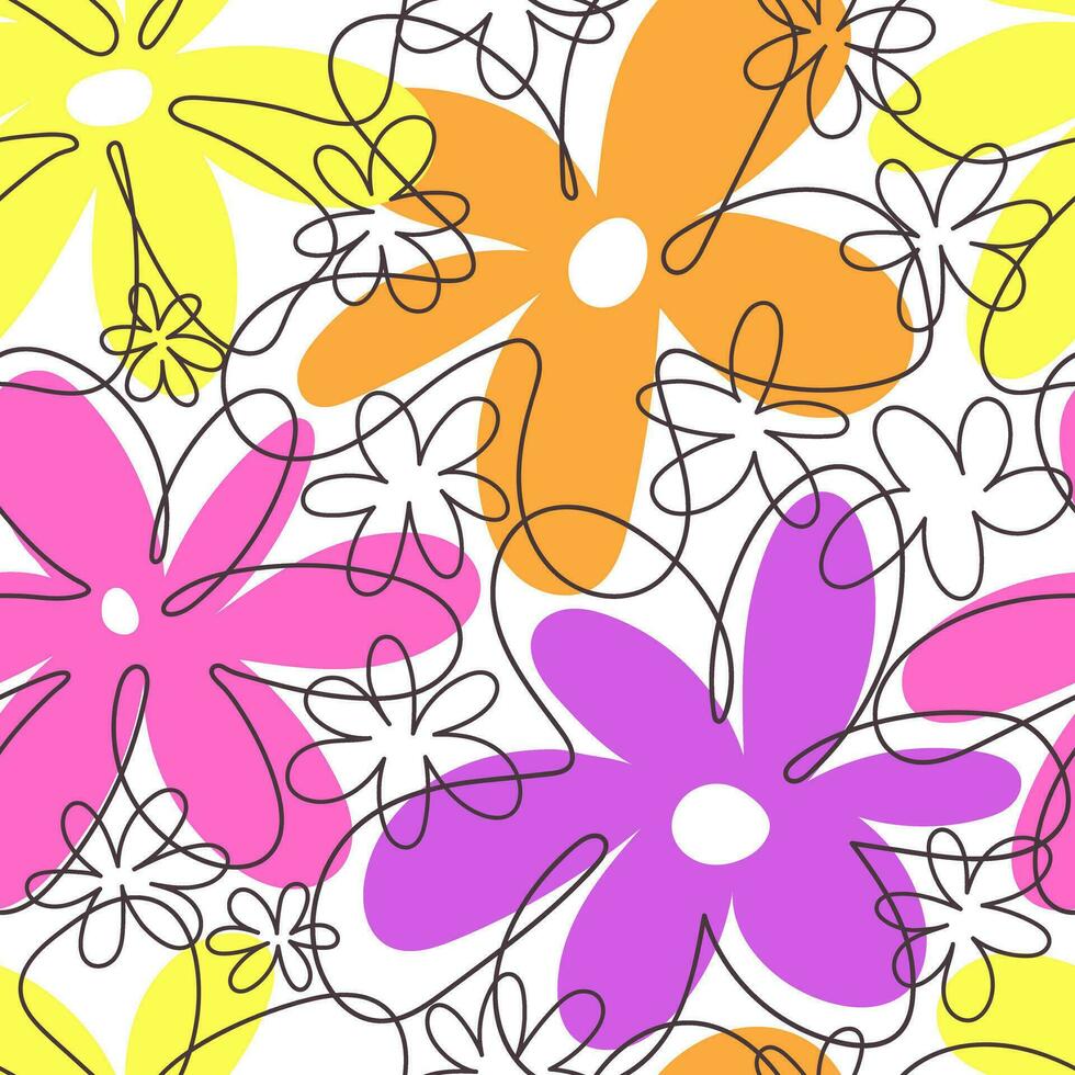 sin costura modelo con dibujos animados flores vistoso vector, mano dibujo. diseño para tela, imprimir, textil, envoltura vector