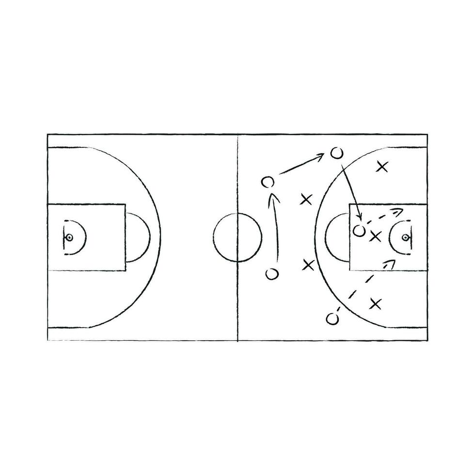 Basketball strategy rink, drawing game tactic vector