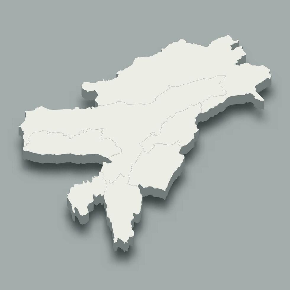 3d isometric map North Eastern Region of India vector