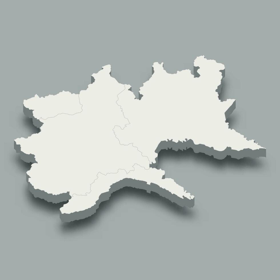 3d isometric map North-West Region of Italy, vector