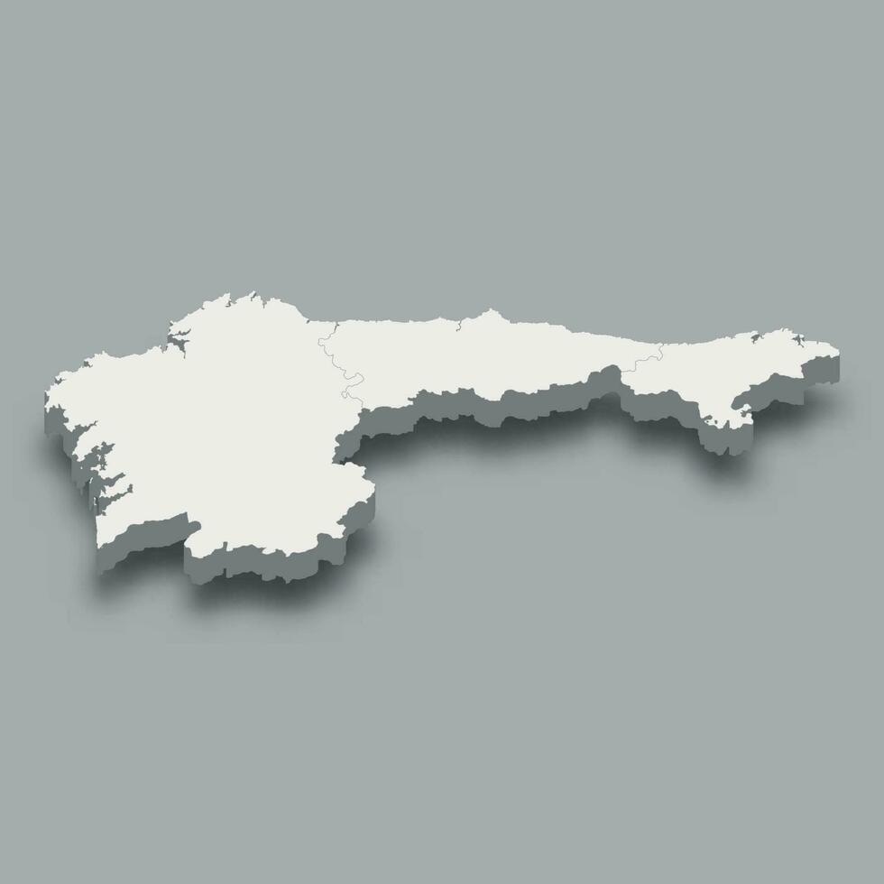 3d isométrica mapa noroeste región de España vector