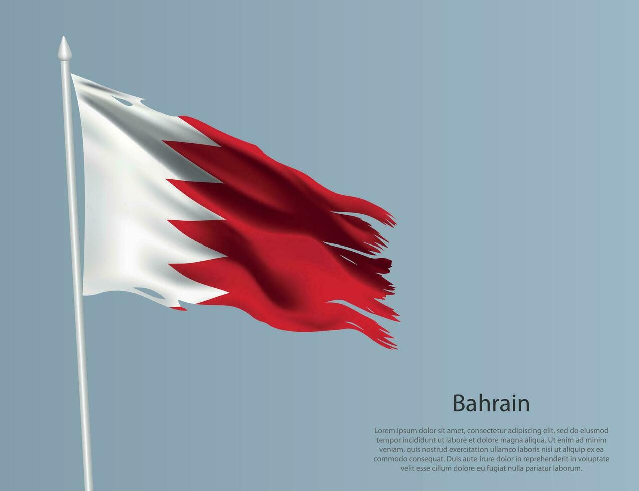 Ragged national flag of Bahrain. Wavy torn fabric on blue background vector