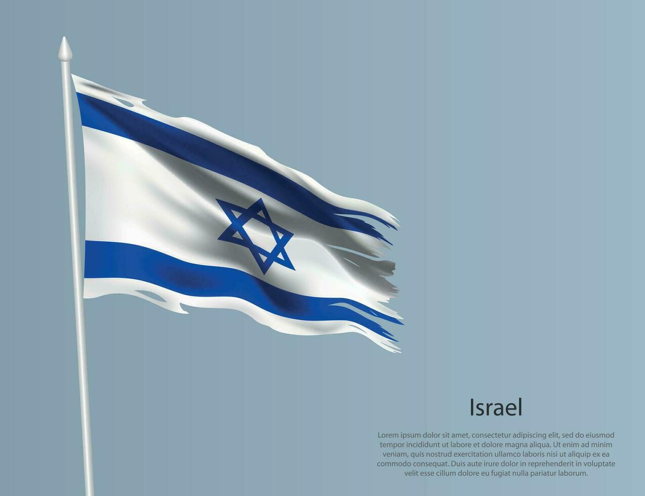 harapiento nacional bandera de Israel. ondulado Rasgado tela en azul antecedentes vector