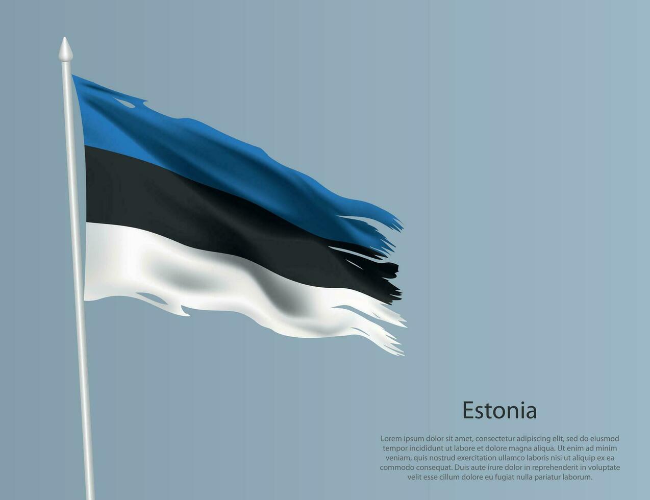 Ragged national flag of Estonia. Wavy torn fabric on blue background vector