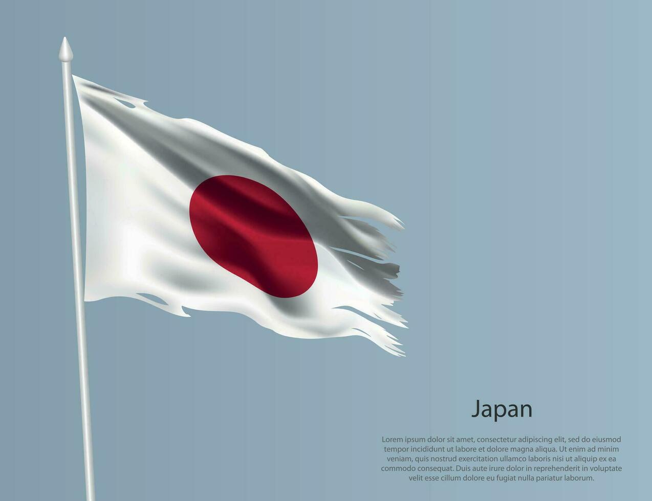 harapiento nacional bandera de Japón. ondulado Rasgado tela en azul antecedentes vector