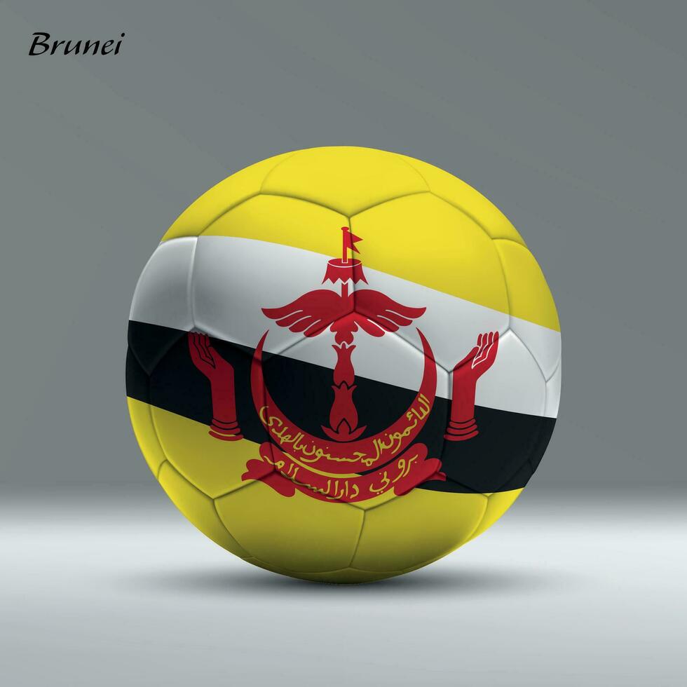 3d realistic soccer ball iwith flag of Brunei on studio background vector