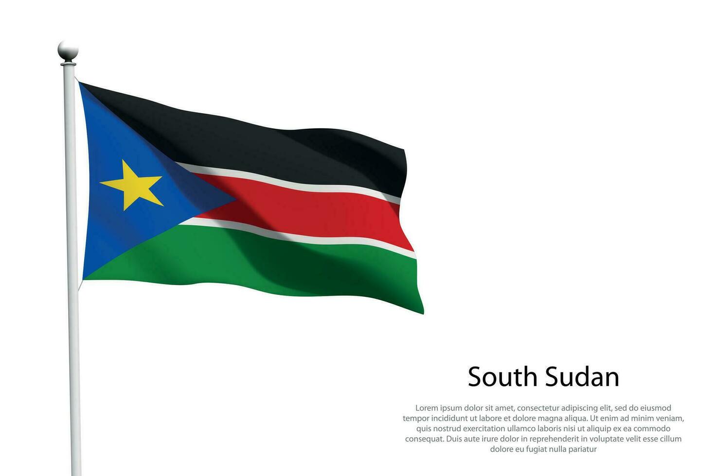 National flag South Sudan waving on white background vector