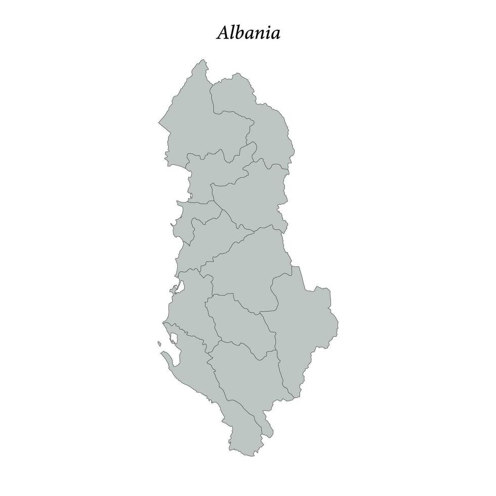 Simple flat Map of Albania with districts vector
