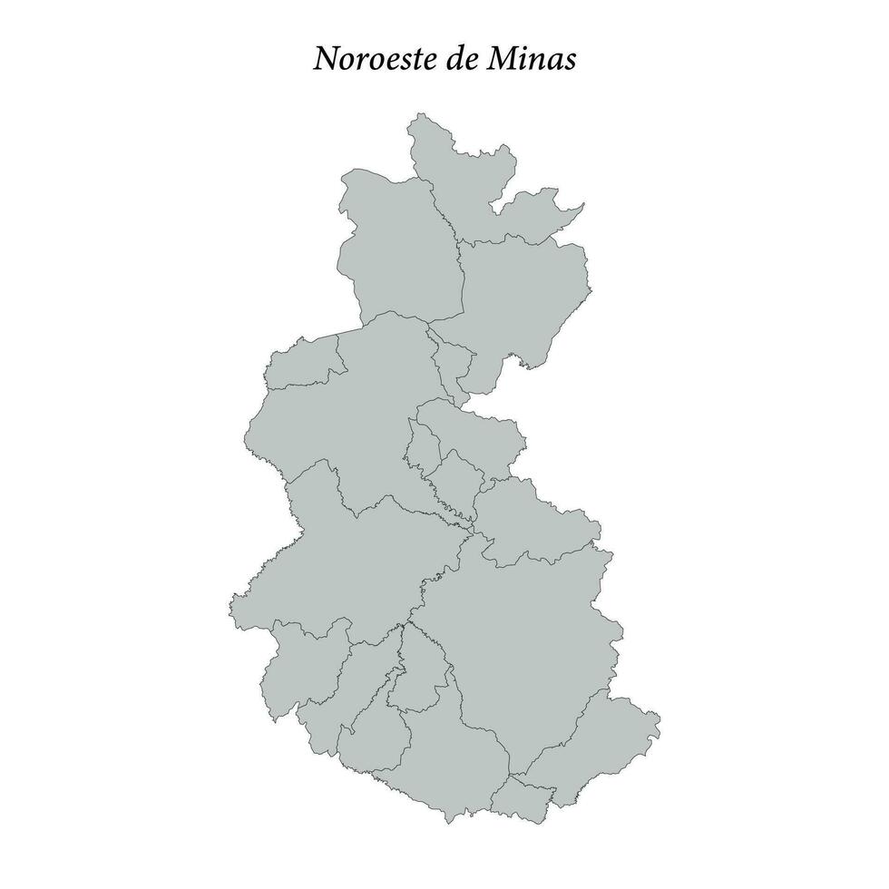 map of Noroeste de Minas is a mesoregion in Minas Gerais with borders municipalities vector