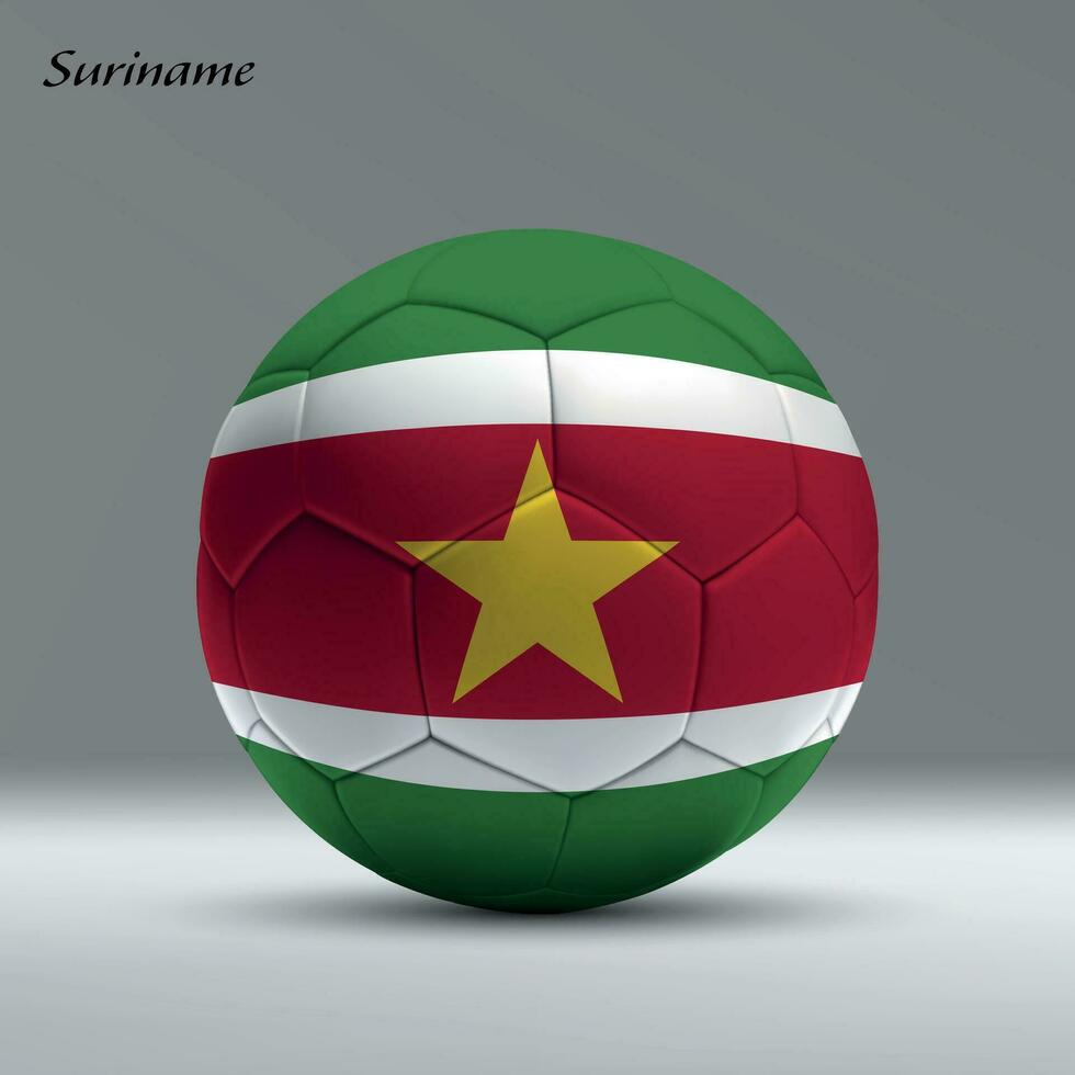 3d realista fútbol pelota yo con bandera de Surinam en estudio antecedentes vector