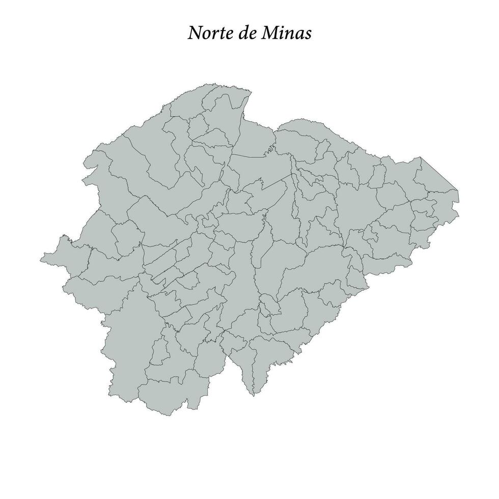 map of Norte de Minas is a mesoregion in Minas Gerais with borders municipalities vector
