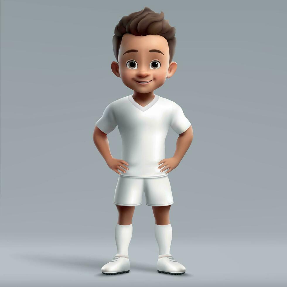 3d cartoon cute young rugby player in blank white kit. vector