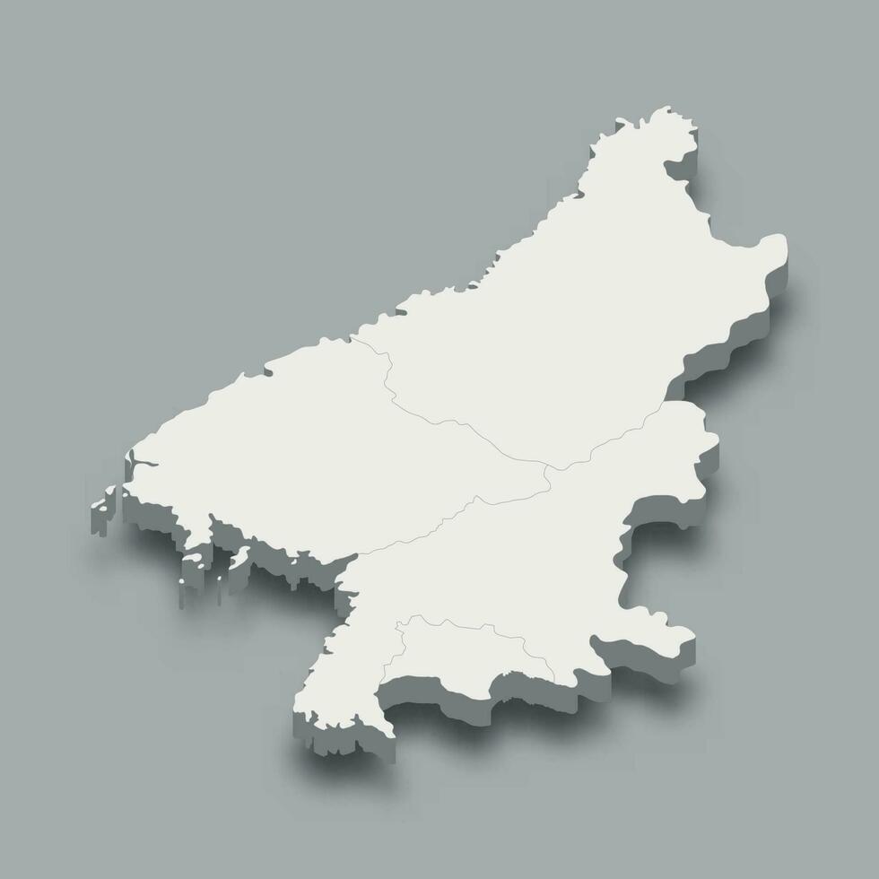 3d isometric map Kwanso Region of Korea vector