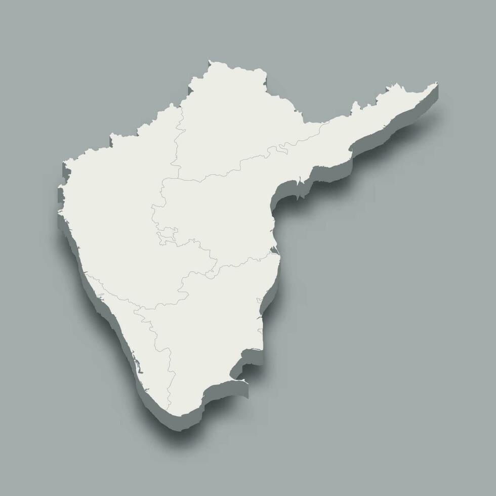 3d isometric map Southern Region of India vector