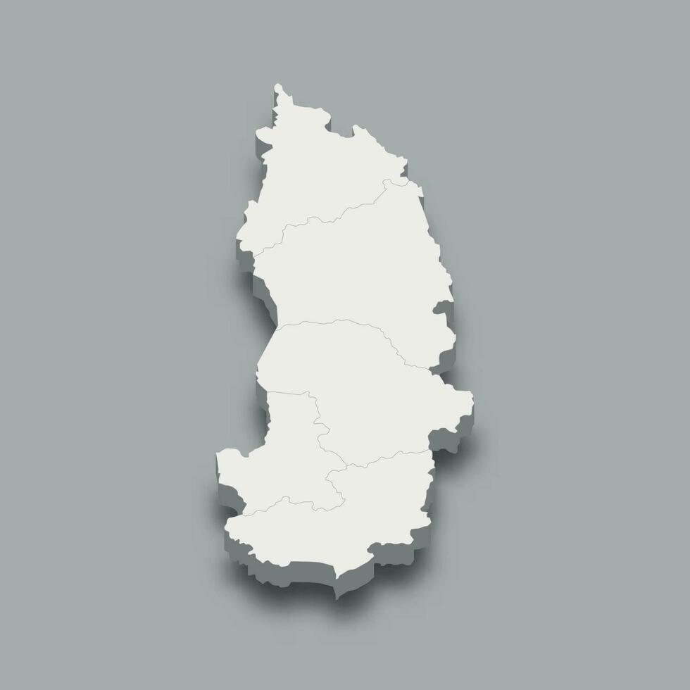 3d isometric map Central Highlands Region of Vietnam, vector