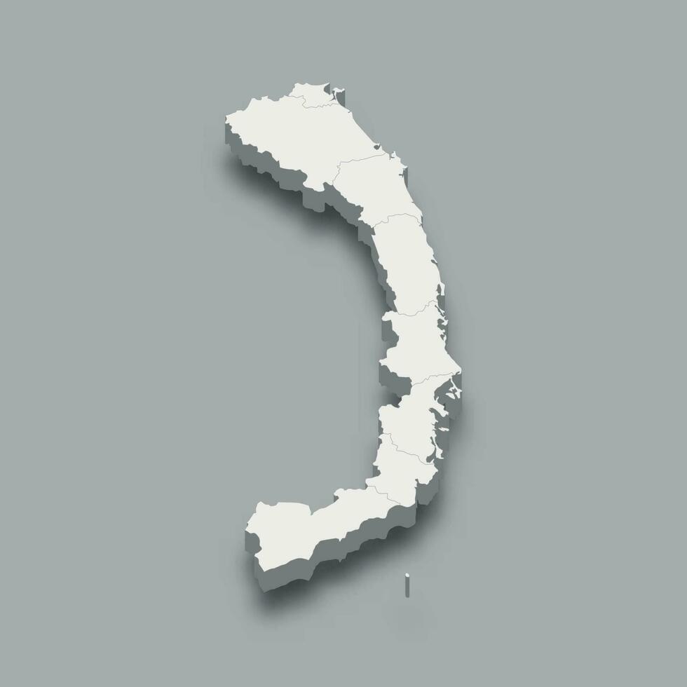 3d isometric map South Central Coast Region of Vietnam, vector