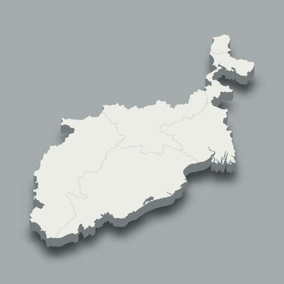 3d isometric map Eastern Region of India vector