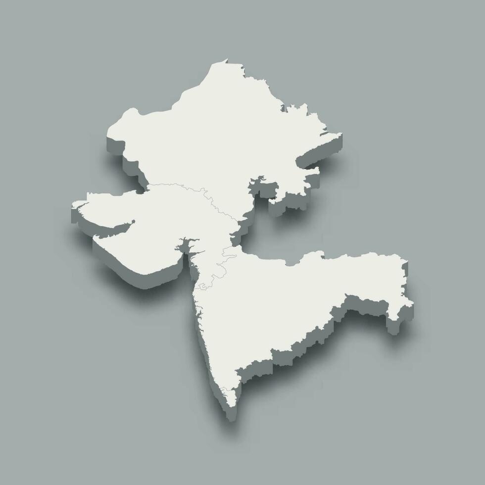 3d isometric map Western Region of India vector