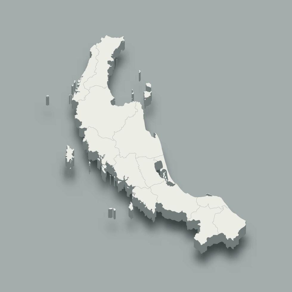 3d isometric map Southern Region of Thailand vector