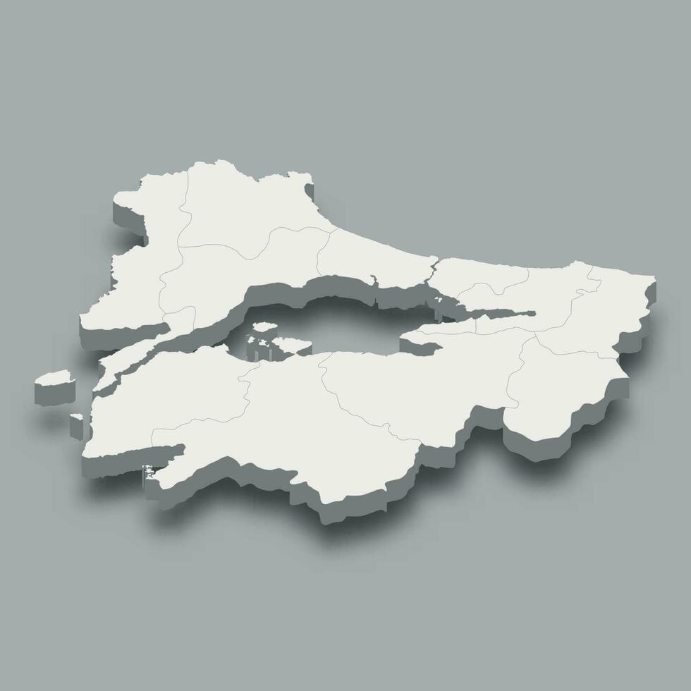 3d isometric map Marmara Region of Turkey vector