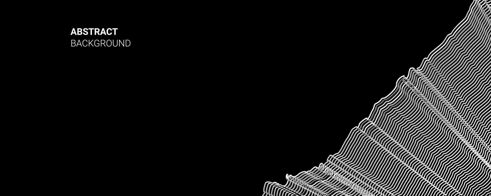 Flowing dots particles wave pattern halftone curve shape isolated on black background. Vector in concept of technology, science, and modern.
