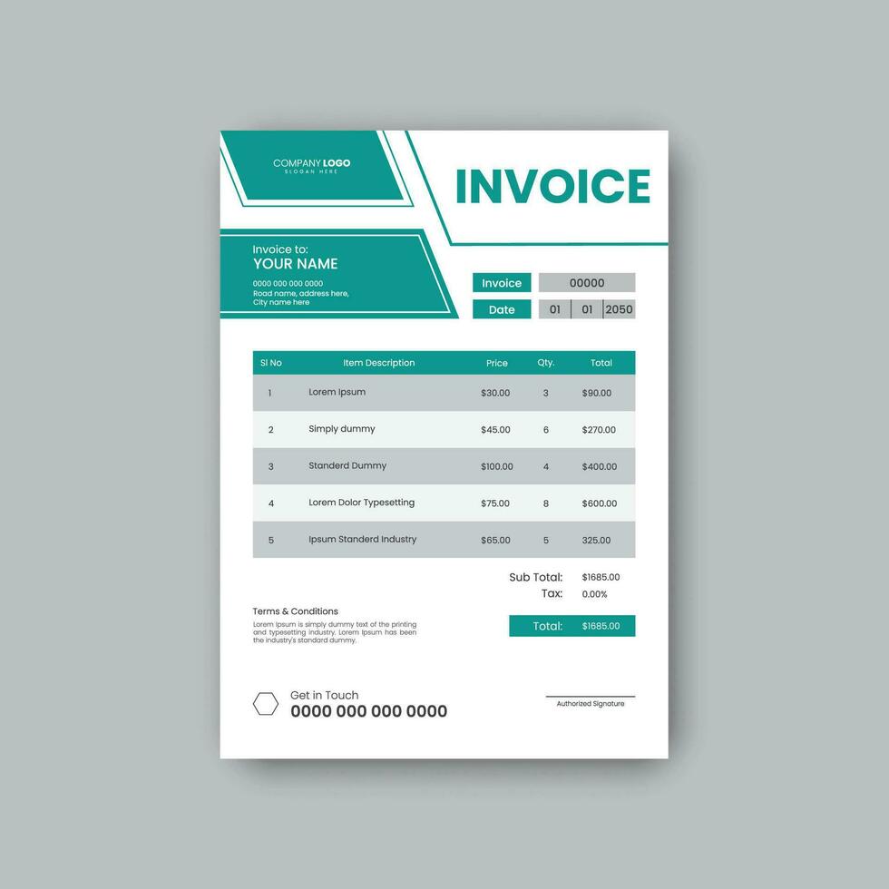 Modern creative bill form or invoice design template. vector