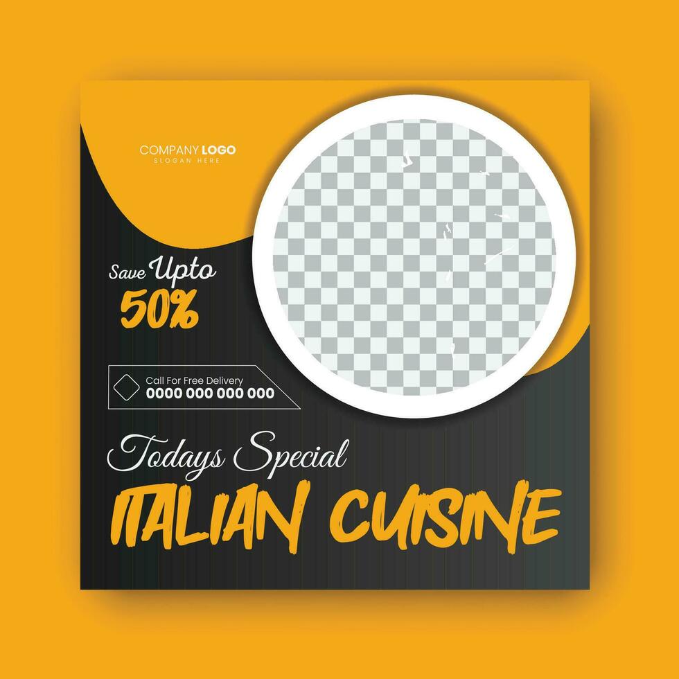 Super delicious italian cuisine post design template. vector