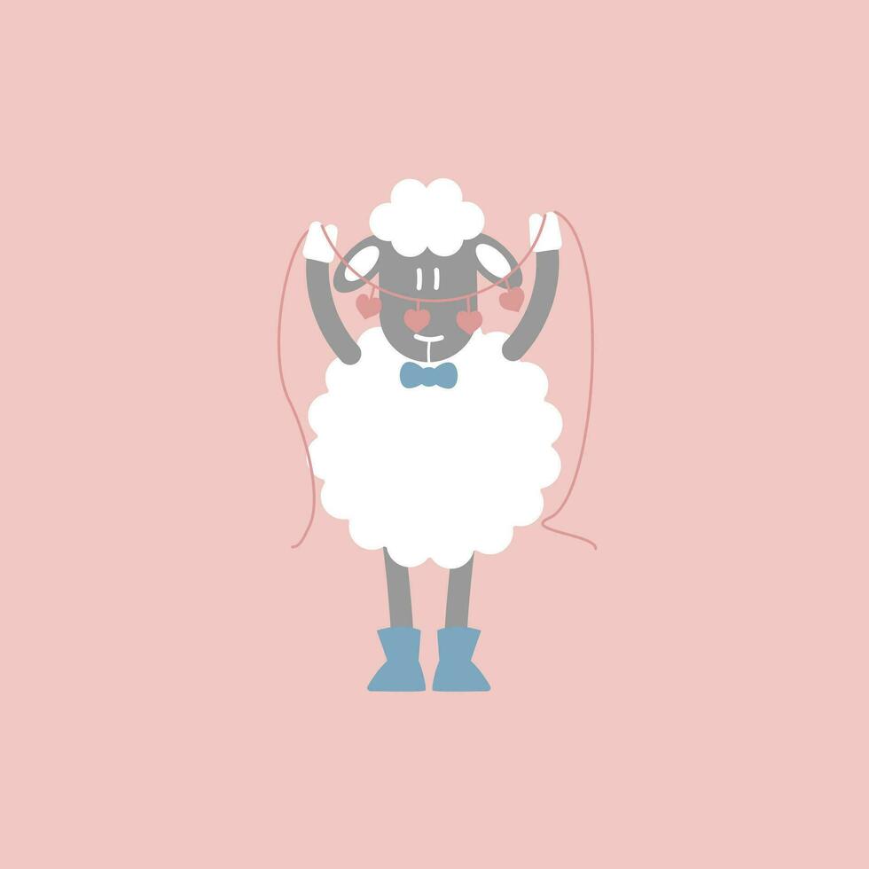 cute and lovely sheep holding hearts, happy valentine's day, birthday, love concept, flat vector illustration cartoon character design isolated