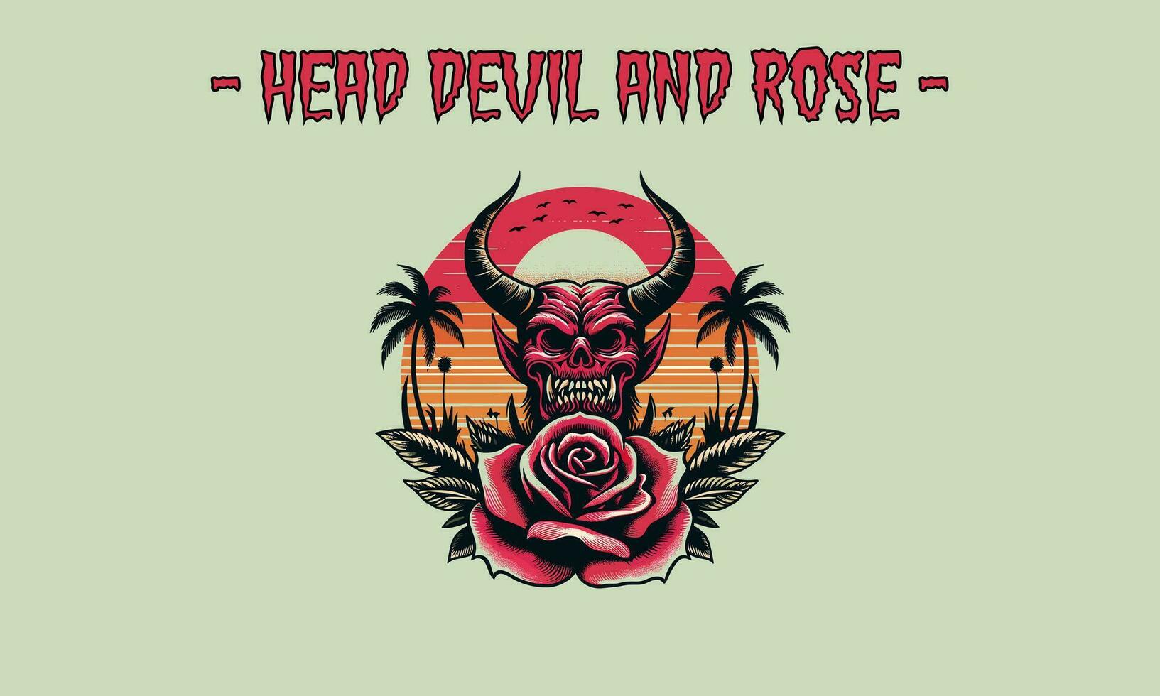 head devil and palm vector artwork design