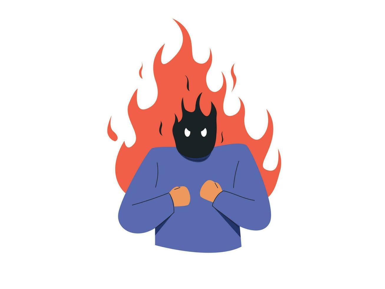 hombre personaje expresando enojo. enojado hombre en un fuego emoción vector ilustración