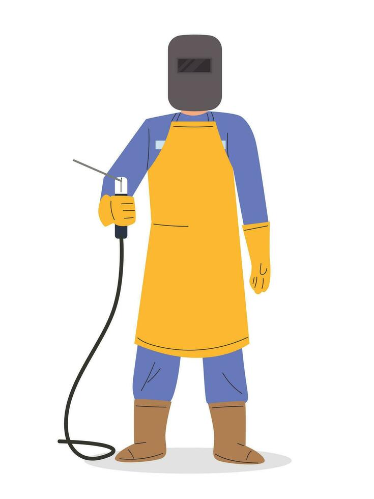 Manufacturing worker with metalwork. welder safety gear vector