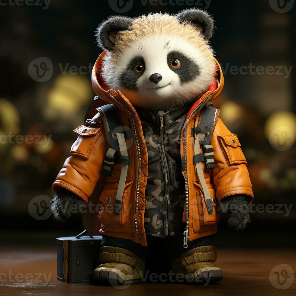 AI generated 3d panda wearing clothes photo