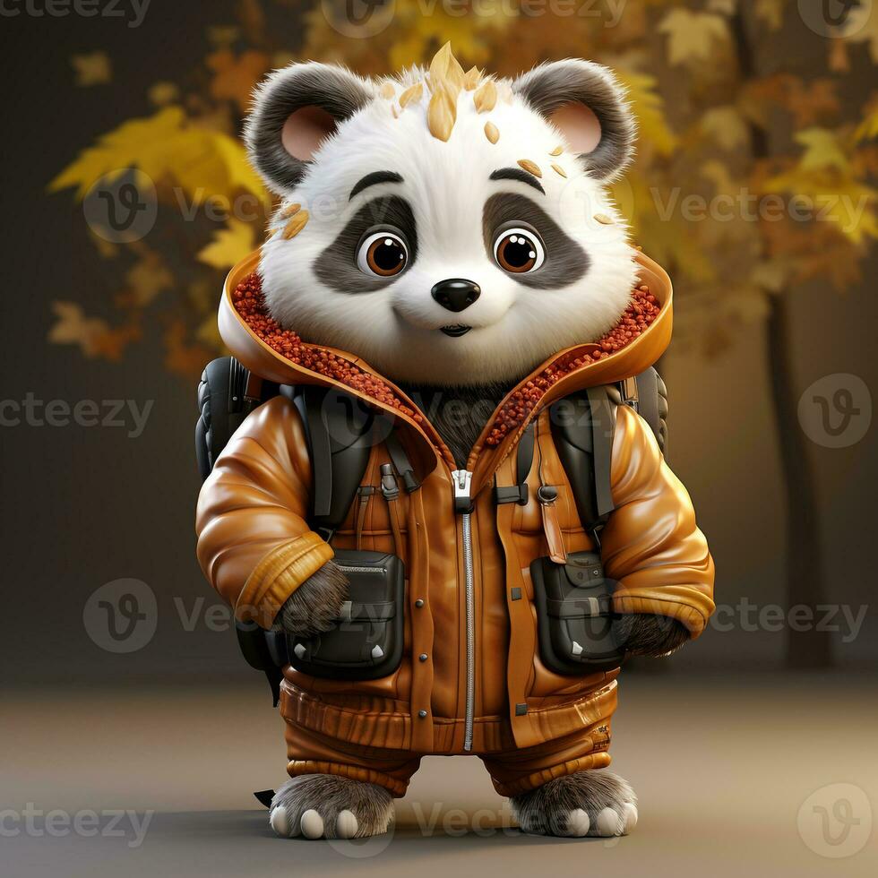 AI generated 3d panda wearing clothes photo