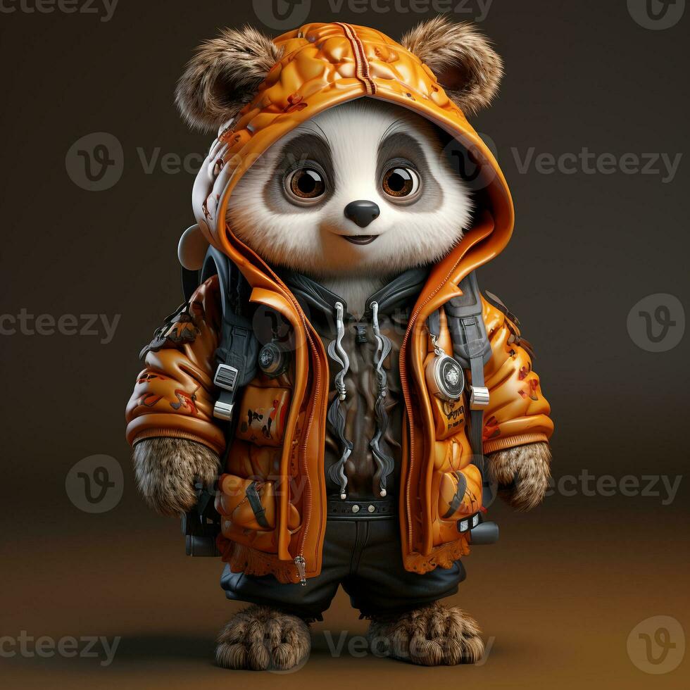 AI generated 3d panda wearing clothes photo