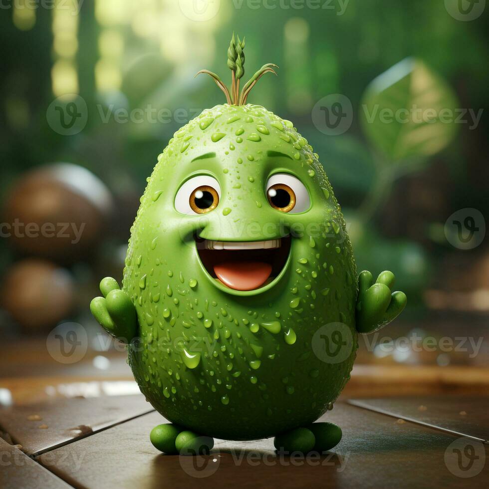 ai generado 3d realista dibujos animados linda aguacate Fruta foto