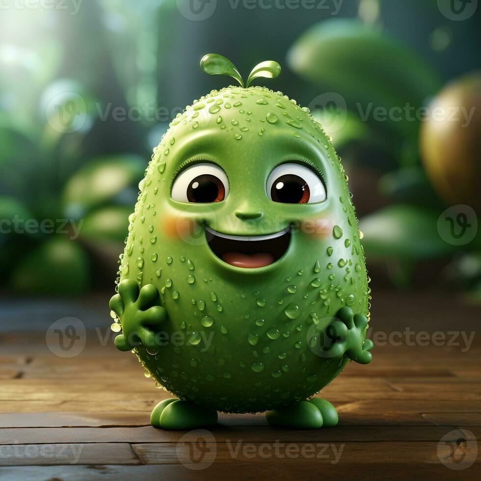 ai generado 3d realista dibujos animados linda aguacate Fruta foto